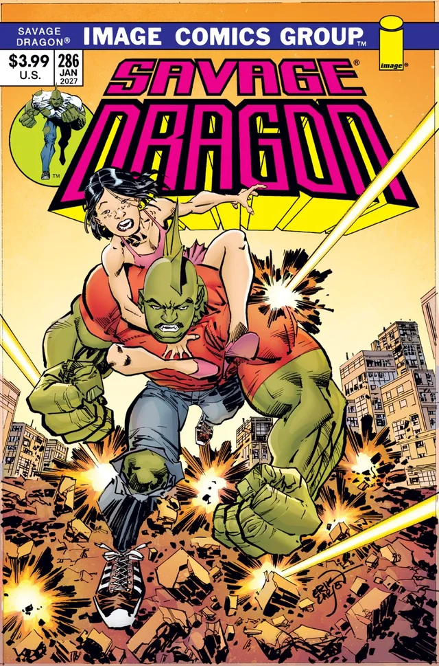 Tapa de Savage Dragon #286 · Cover B Erik Larsen 70s Throwback Var