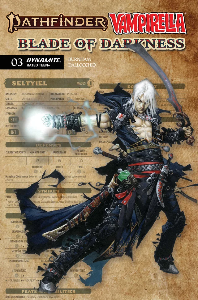 Tapa de Pathfinder Vampirella Blade Of Darkness #3 · Cover C Wayne Reynolds Character Sheet Var