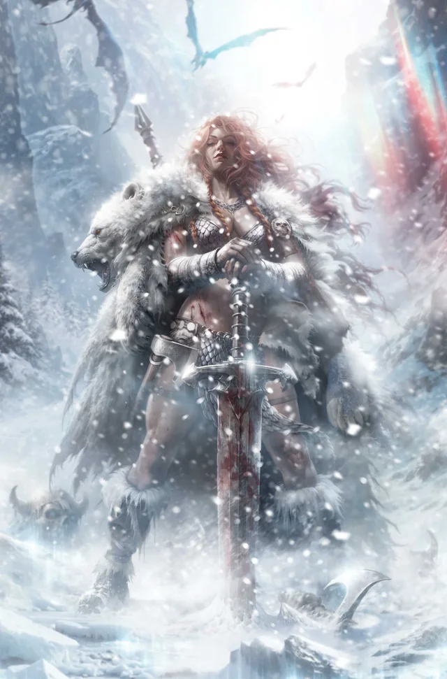 Tapa de Red Sonja Solstice Special #1 · Cover E Francesco Mattina Metal Premium Var