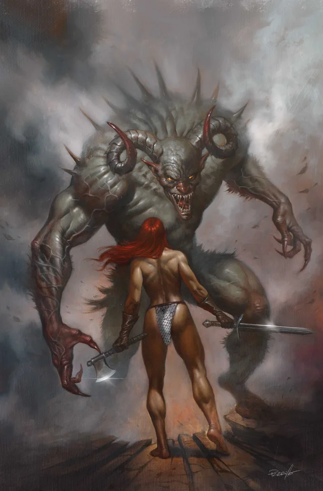 Tapa de Red Sonja She Devil With A Sword #8 · Cover F Lucio Parrillo Metal Premium Var