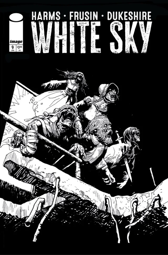 Tapa de White Sky #9 · Cover B Marcelo Frusin Bandw Var