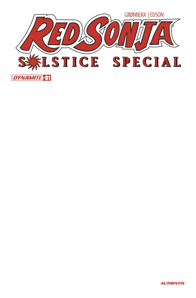 Tapa de Red Sonja Solstice Special #1 · Cover D Blank Authentix Var