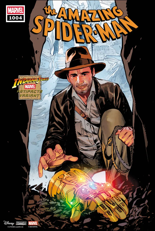 Tapa de Amazing Spider-Man #1004 · Cover C Sara Pichelli Indiana Jones Marvel Artifact Variant