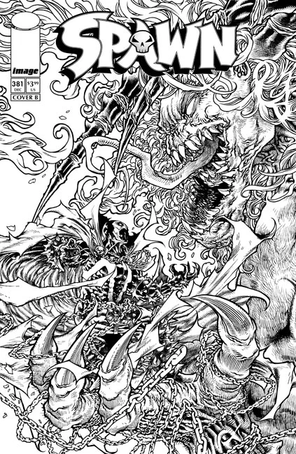 Tapa de Spawn #381 · Cover B Harvey Tolibao Bandw Var